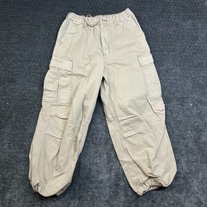 GU Cargo Pants Women 7 Beige Good High Rise Utility Drawstring 321-350018